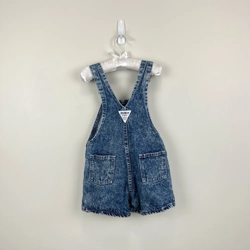 Vintage OshKosh B'gosh Acid Wash Denim Smiley Shortalls 4T USA